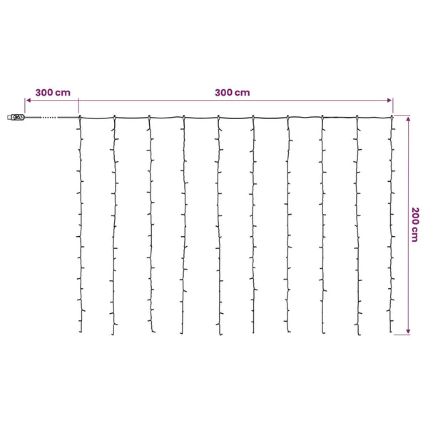 Valoverho 200 LEDiä Kylmä valkoinen 300 x 200 cm