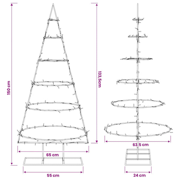Metallinen joulukuusi jalalla KUOPIO 150 cm Lämpimän Valkoinen