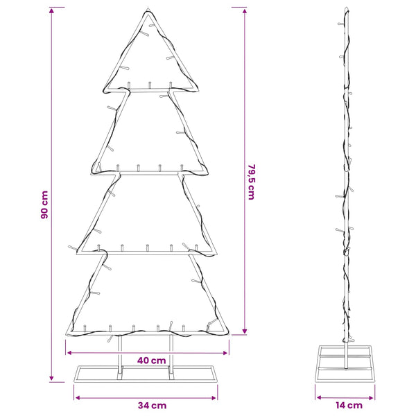 Metallinen joulukuusi jalalla KUOPIO 90 cm Lämpimän Valkoinen
