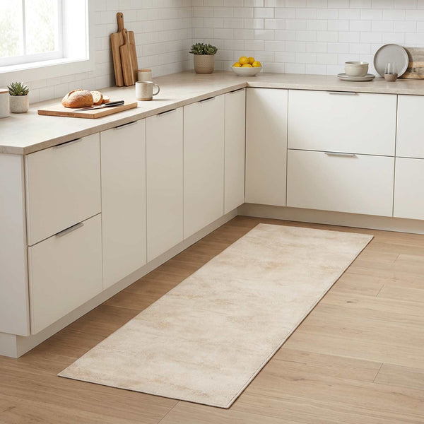 Keittiömatto kermanvärinen betoni 300 x 60 cm 100% polyamidi