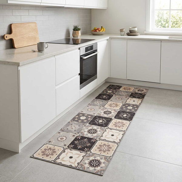 Keittiömatto Harmaa-beige mosaiikki 150 x 45 cm 100% polyamidi