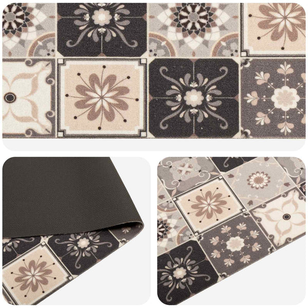 Keittiömatto Harmaa-beige mosaiikki 300 x 60 cm 100% polyamidi