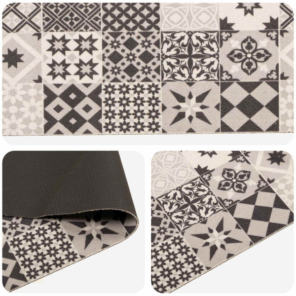 Keittiömatto harmaa mosaiikki 150 x 45 cm 100% polyamidi