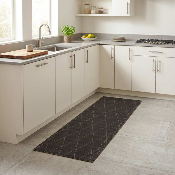 Keittiömatto antrasiitti ruudullinen 180 x 60 cm 100% polyamidi