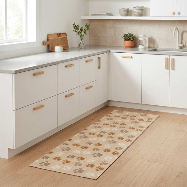Keittiömatto Beige tassut 150 x 45 cm 100% polyamidi