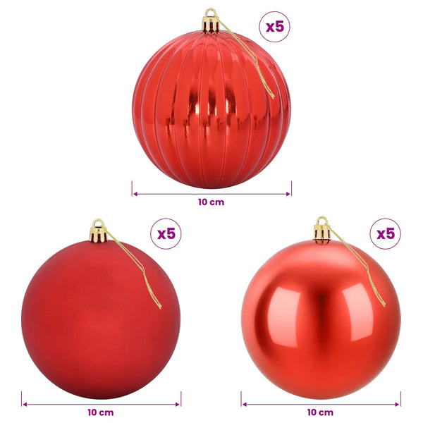 Joulupallon setti XL 15 kpl Punainen Halk. 10 cm Muovi