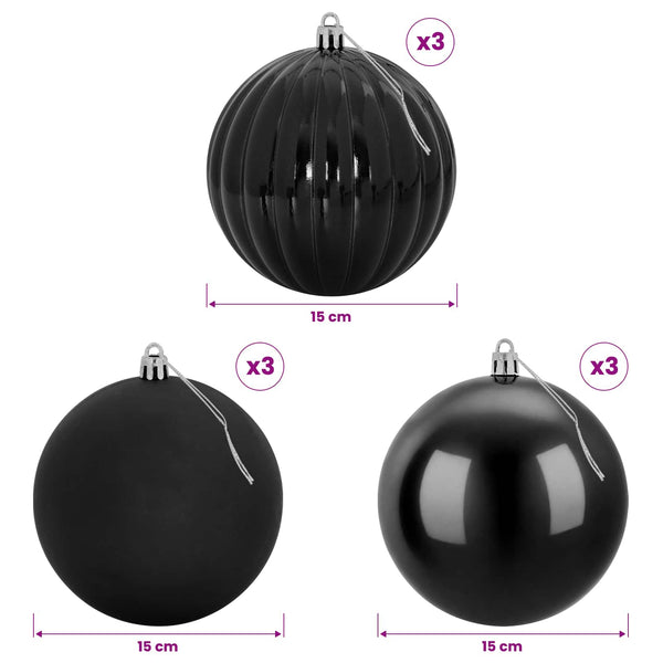Joulupallon setti XL 9 kpl Musta Halk. 15 cm Muovi