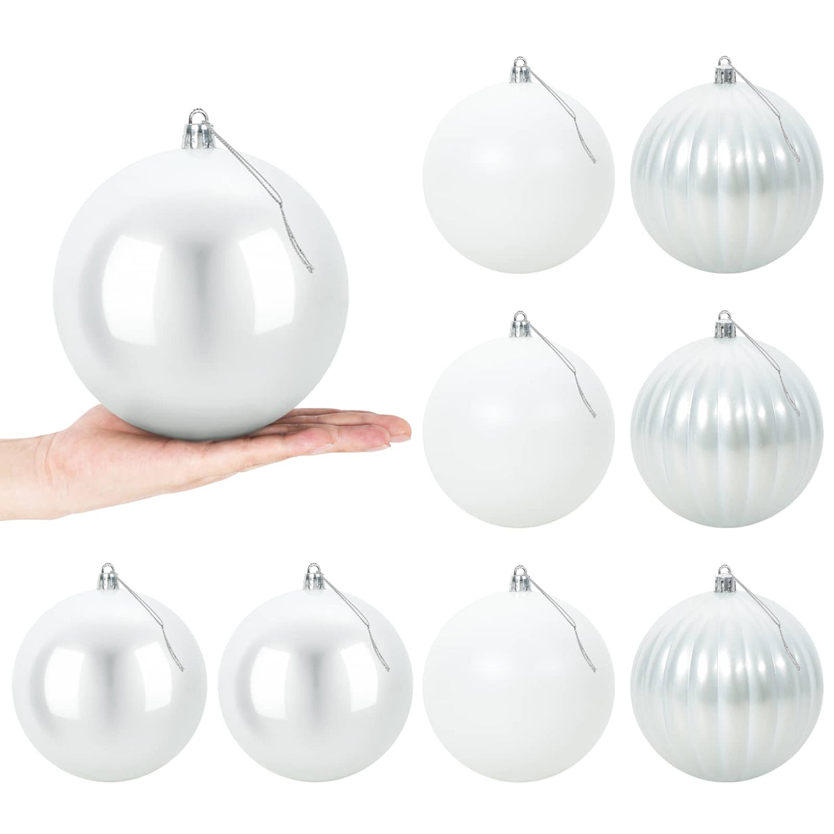 Joulupallon setti XL 9 kpl valkoinen Halk. 15 cm Muovi