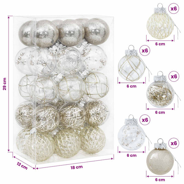 Joulupallosetti 30 kpl Samppanja Ø 6 cm PET