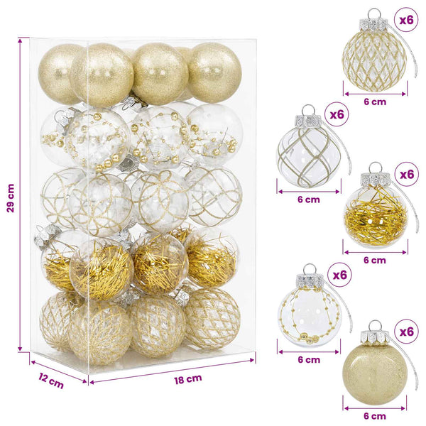 Joulupallosetti 30 kpl Kulta Ø 6 cm PET