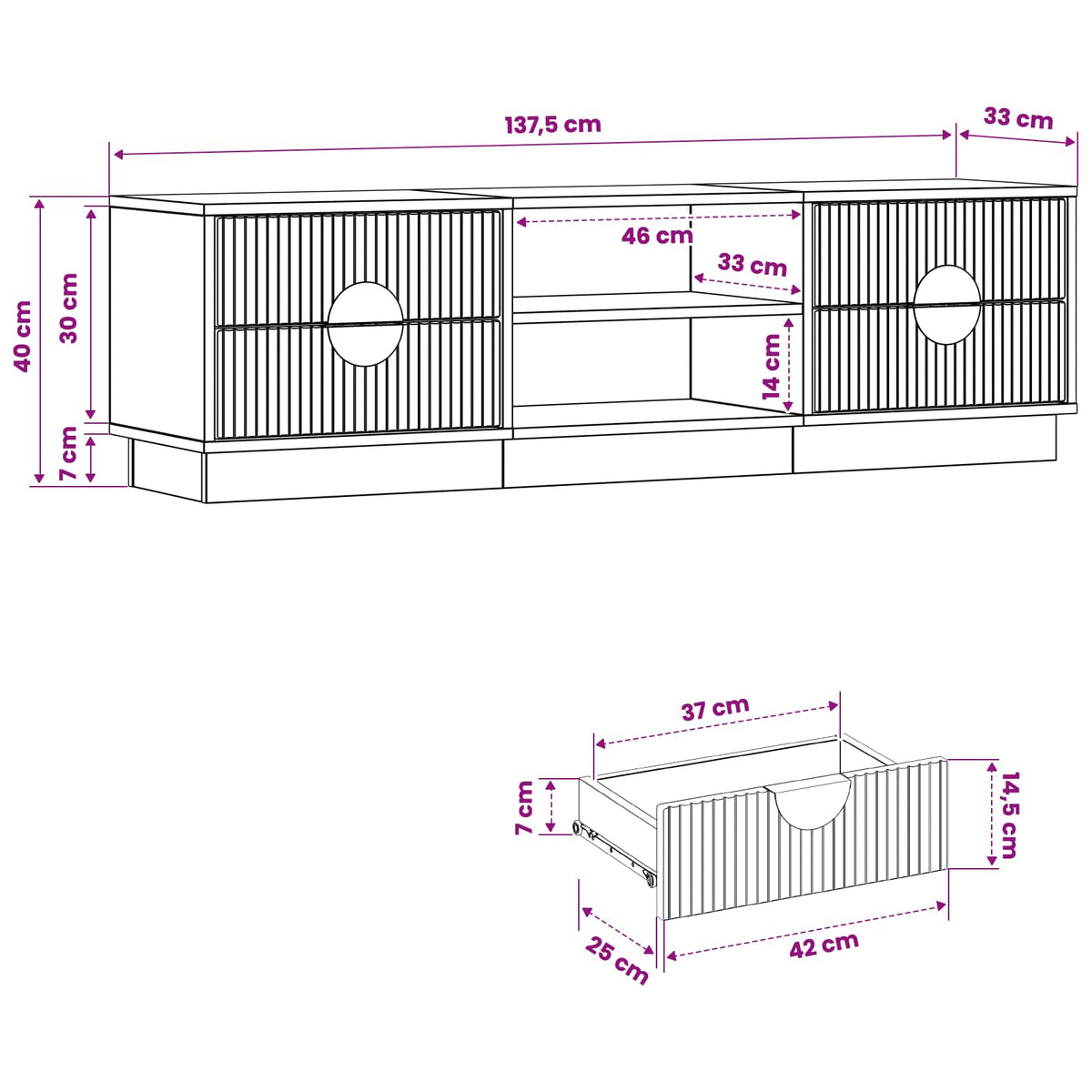 TV-kaappi VENRAY 137,5 x 33 x 40 cm Betoninharmaa