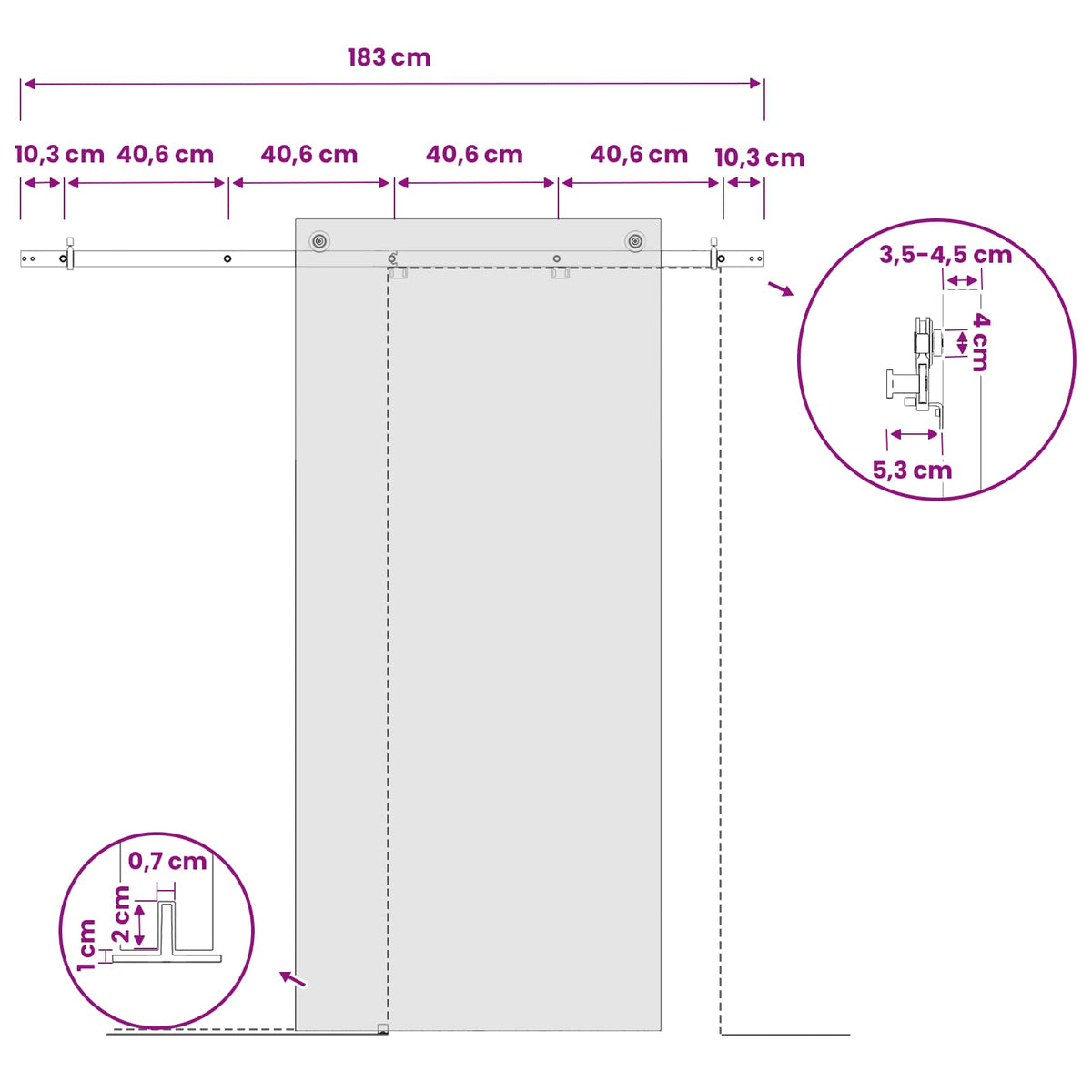 Liukuoven kiskomekanismi 183 cm Teräs Musta
