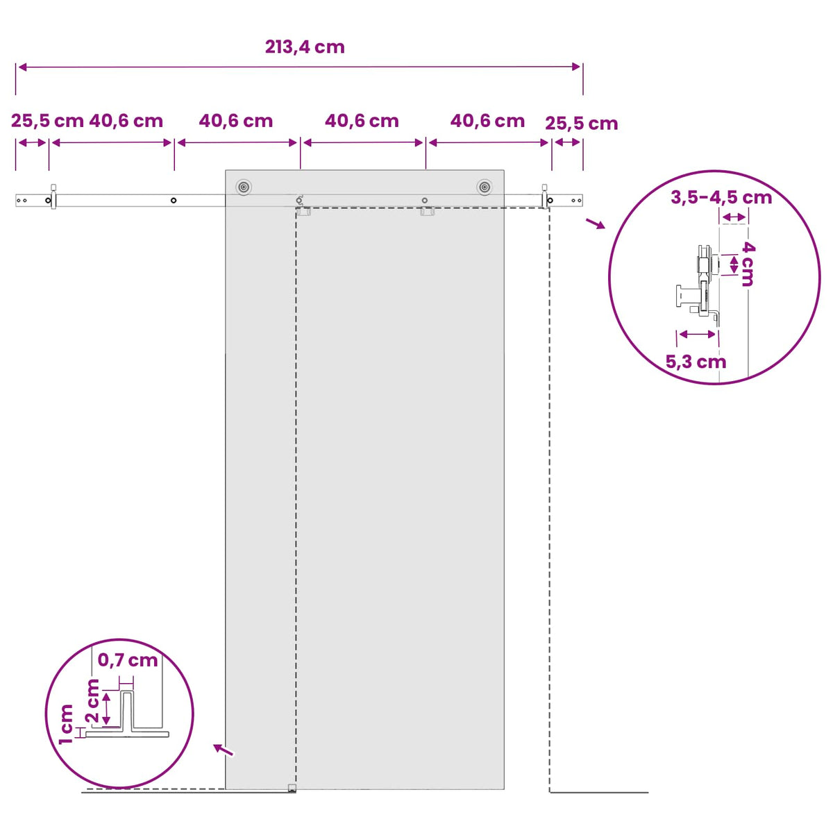 Liukuoven kiskomekanismi 213,4 cm Teräs valkoinen