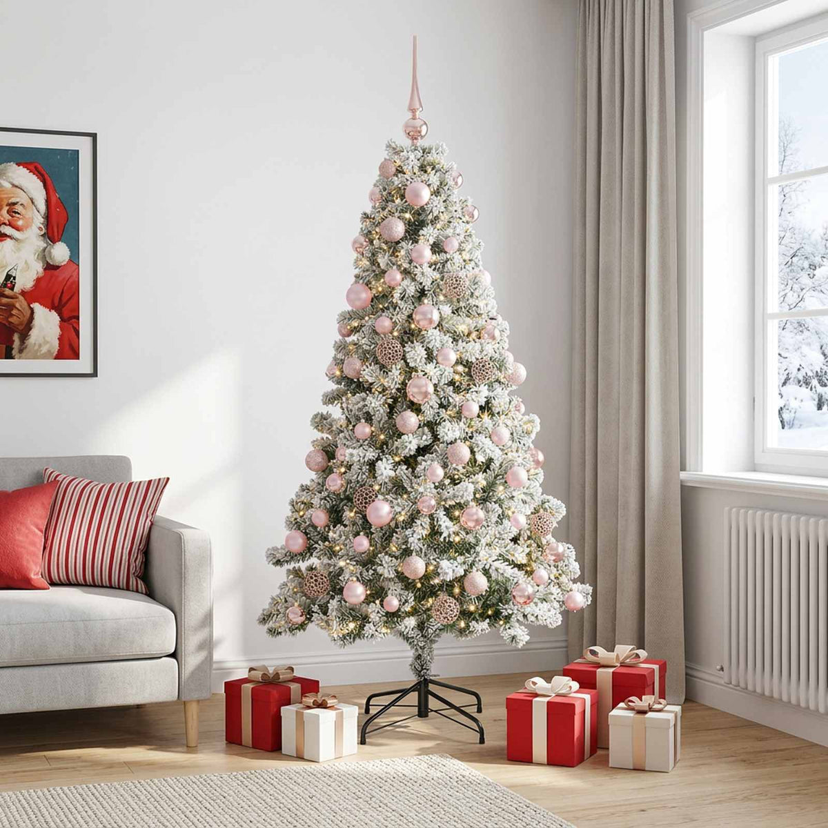 Muovinen joulukuusi koristeilla 240 cm 300 LEDiä