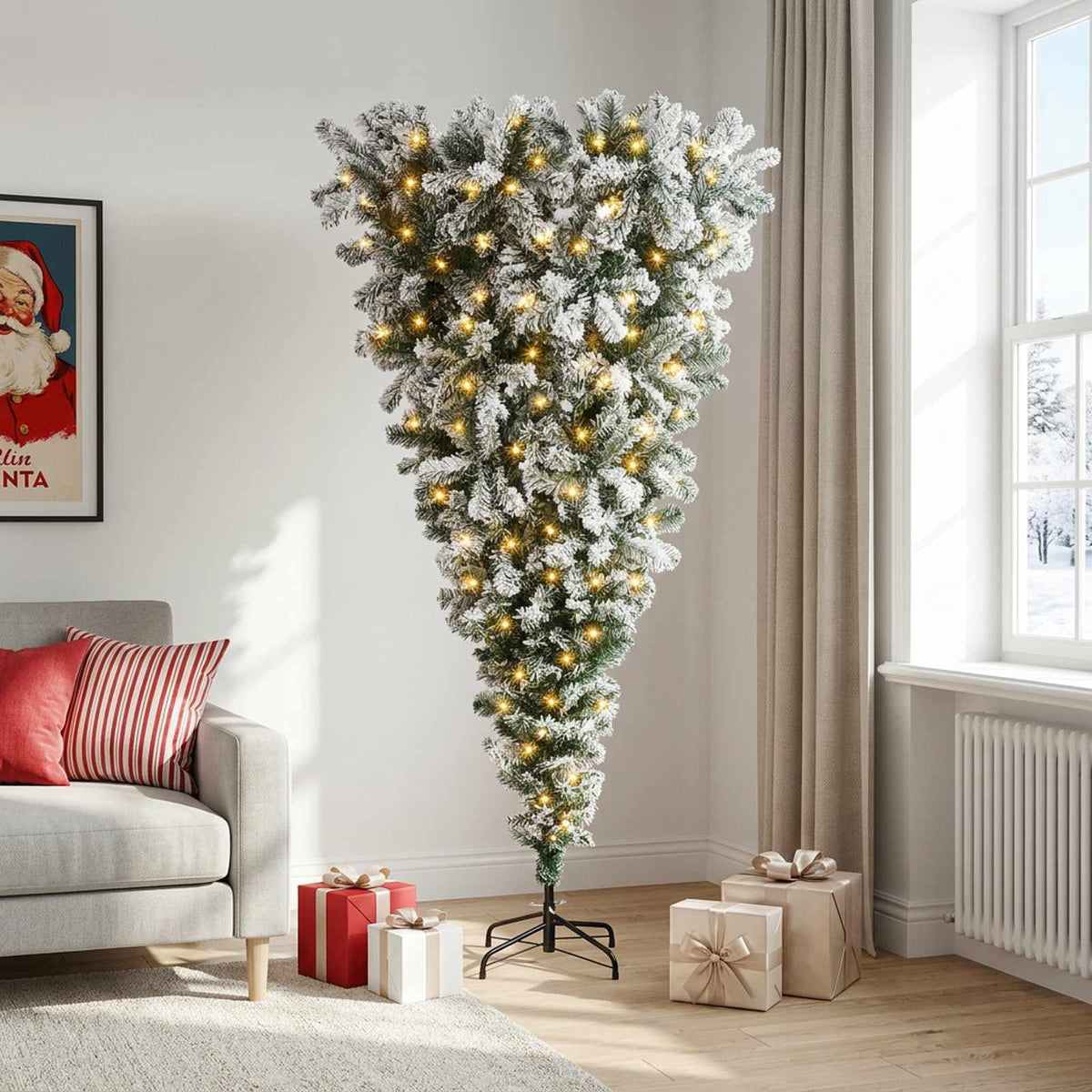 Ylösalaisin oleva saranallinen tekokuusi 210 cm 300 LEDiä