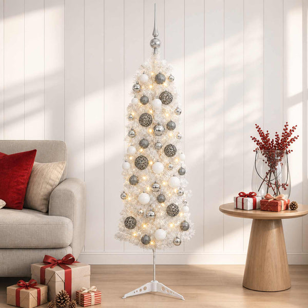 Kapea tekokuusi joulupalloilla 120 cm 150 LEDiä