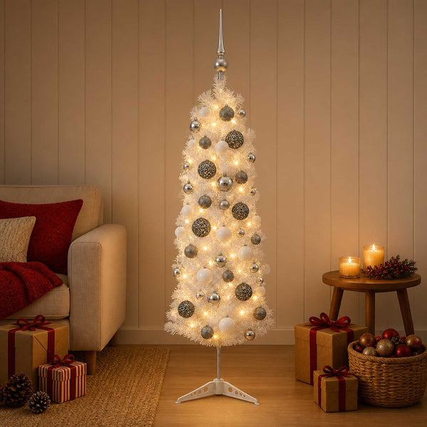 Kapea tekokuusi joulupalloilla 120 cm 150 LEDiä