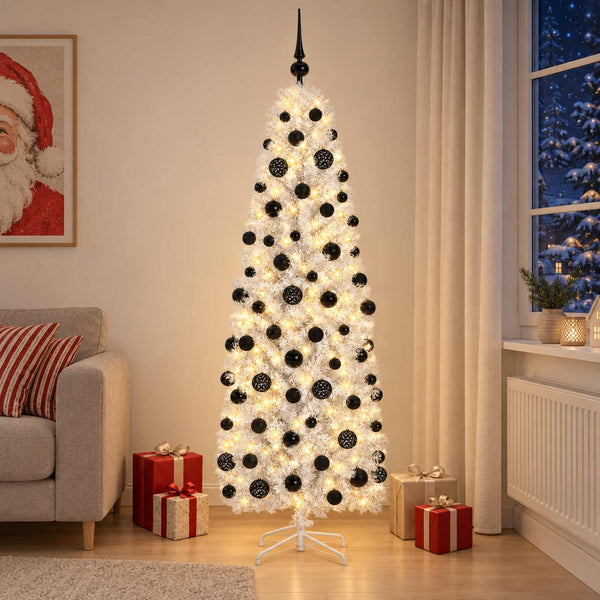 Kapea tekokuusi joulupalloilla 210 cm 300 LEDiä
