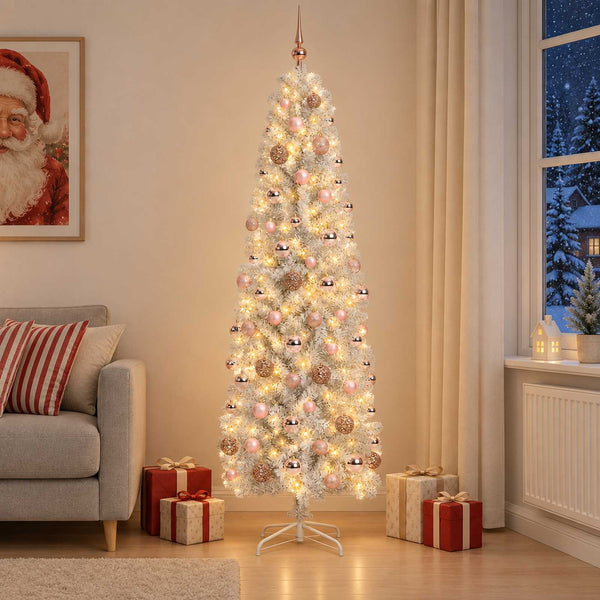 Kapea tekokuusi joulupalloilla 210 cm 300 LEDiä