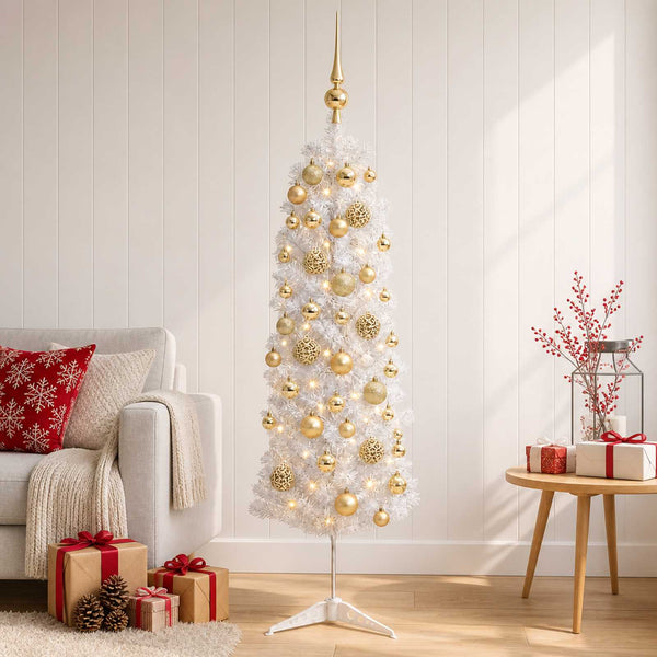 Kapea tekokuusi joulupalloilla 120 cm 150 LEDiä