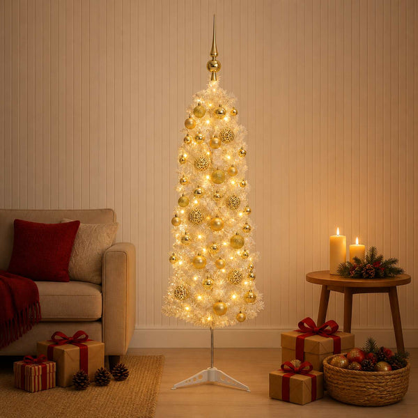 Kapea tekokuusi joulupalloilla 120 cm 150 LEDiä