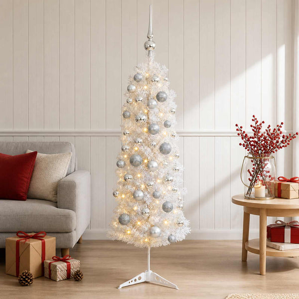 Kapea tekokuusi joulupalloilla 120 cm 150 LEDiä