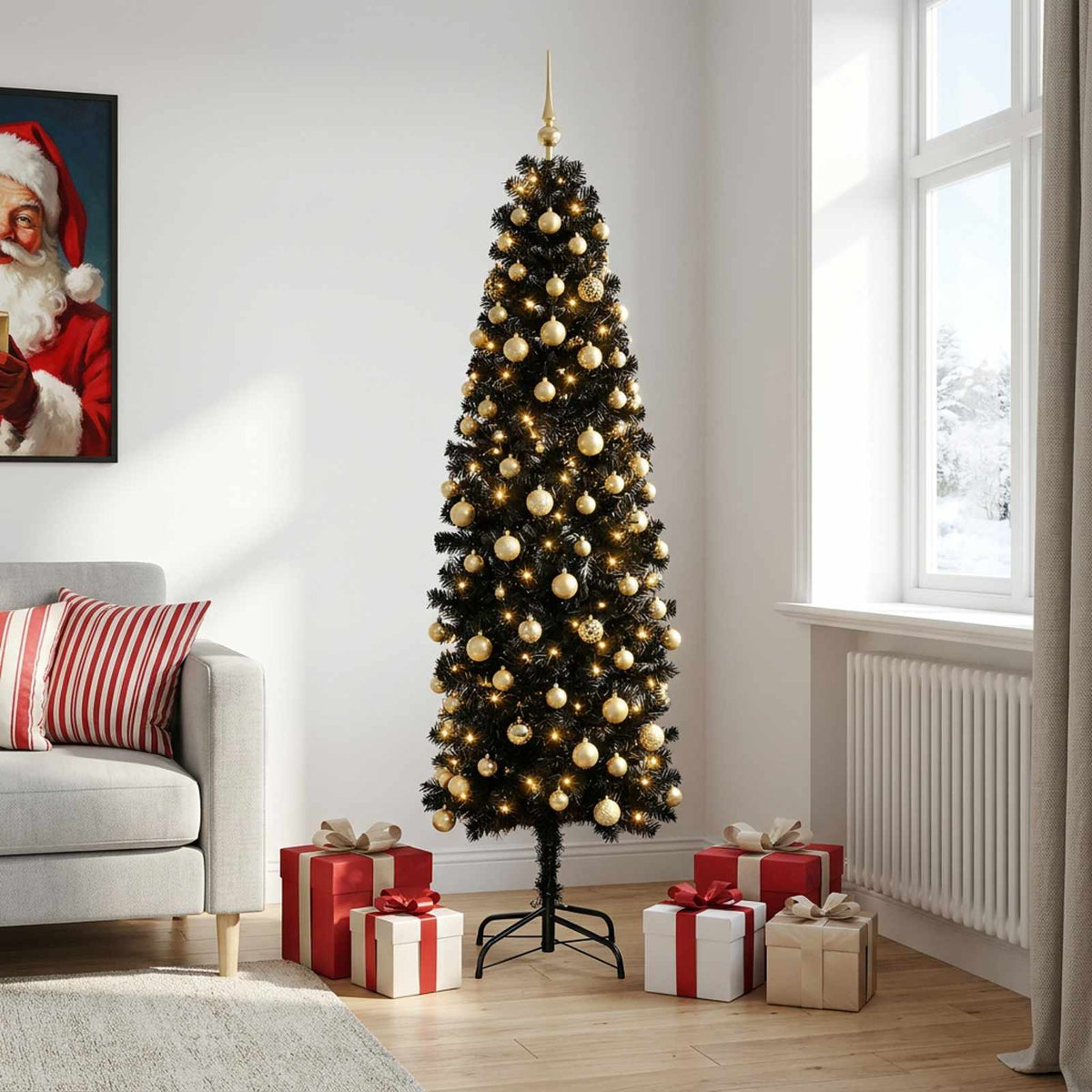 Kapea tekokuusi joulupalloilla 240 cm 300 LEDiä