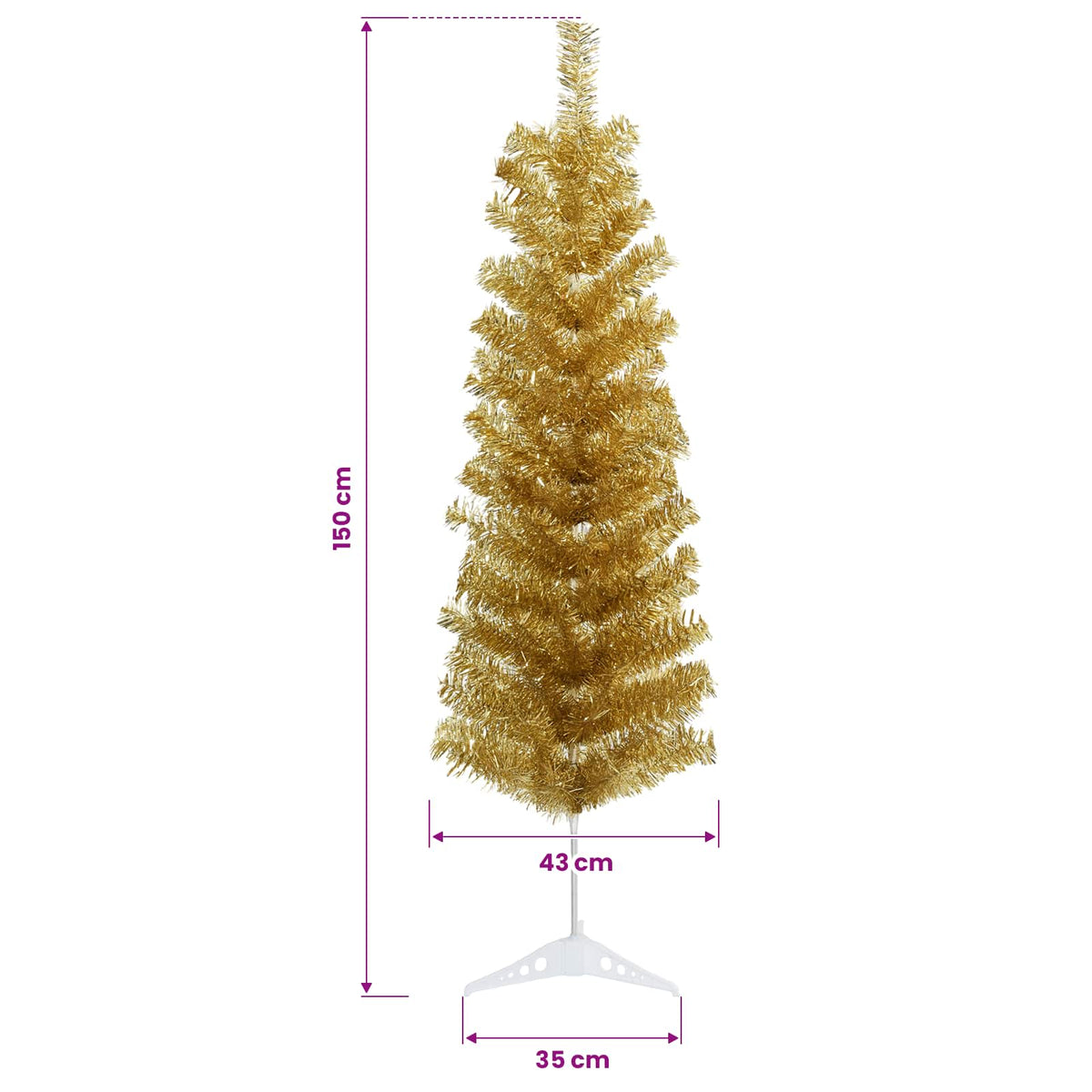 Keinotekoinen hoikka joulukuusi koristeilla 150 cm 150 LEDiä