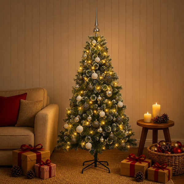 Muovinen joulukuusi koristeilla 150 cm 150 LEDiä