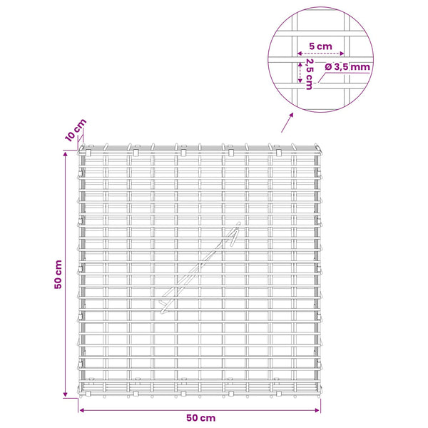 Gabion 3,5 mm langasta ja 5x2,5 cm verkosta 50x10x50 cm