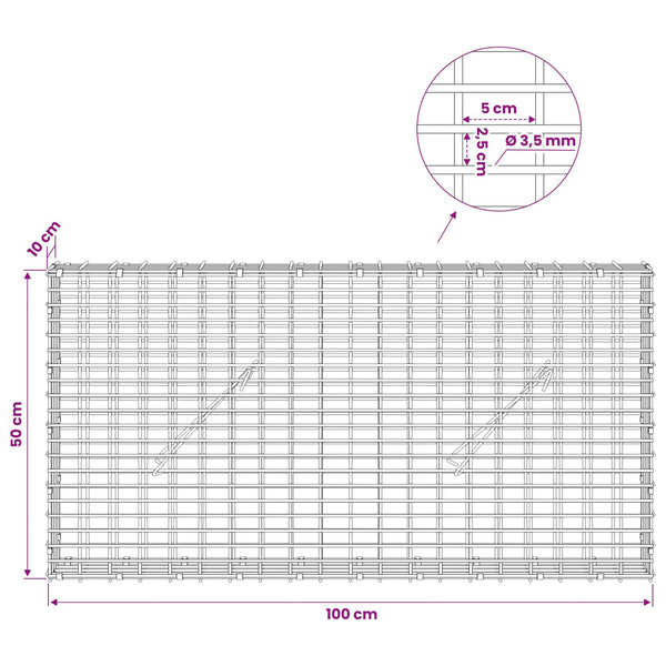 Gabion 3,5 mm langasta ja 5x2,5 cm verkosta 100x10x50 cm