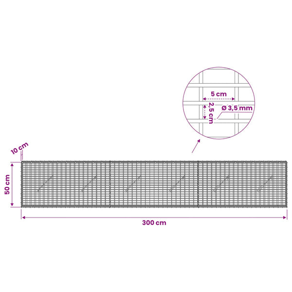 Gabion 3,5 mm langasta ja 5x2,5 cm verkosta 300x10x50 cm
