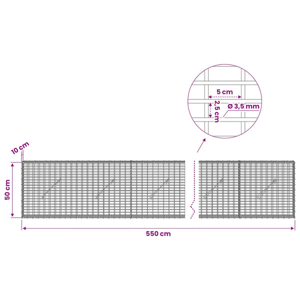 Gabion 3,5 mm langasta ja 5x2,5 cm verkosta 550x10x50 cm