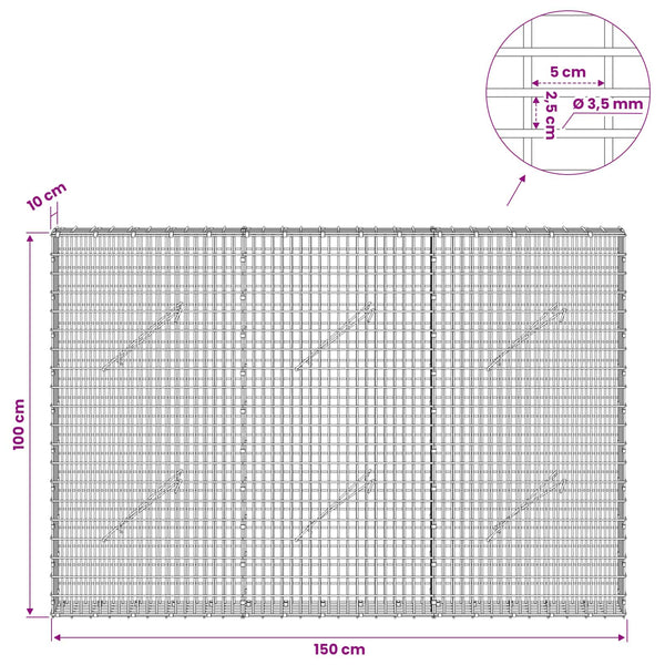 Gabion 3,5 mm langasta ja 5x2,5 cm verkosta 150x10x100 cm
