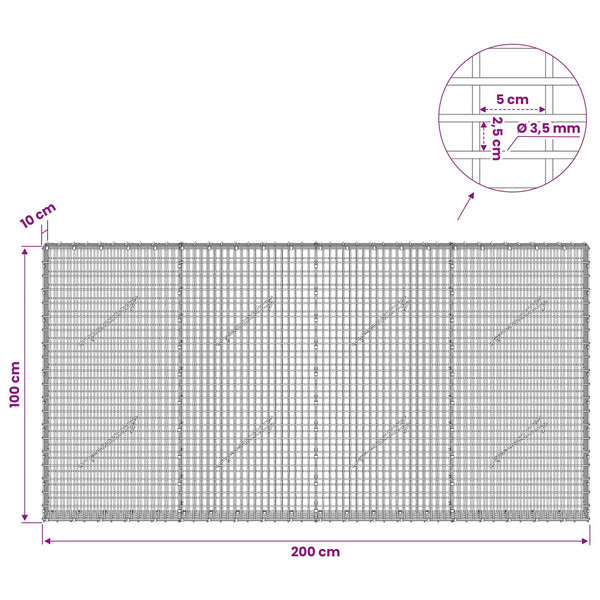 Gabion 3,5 mm langasta ja 5x2,5 cm verkosta 200x10x100 cm