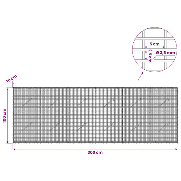 Gabion 3,5 mm langasta ja 5x2,5 cm verkosta 300x10x100 cm