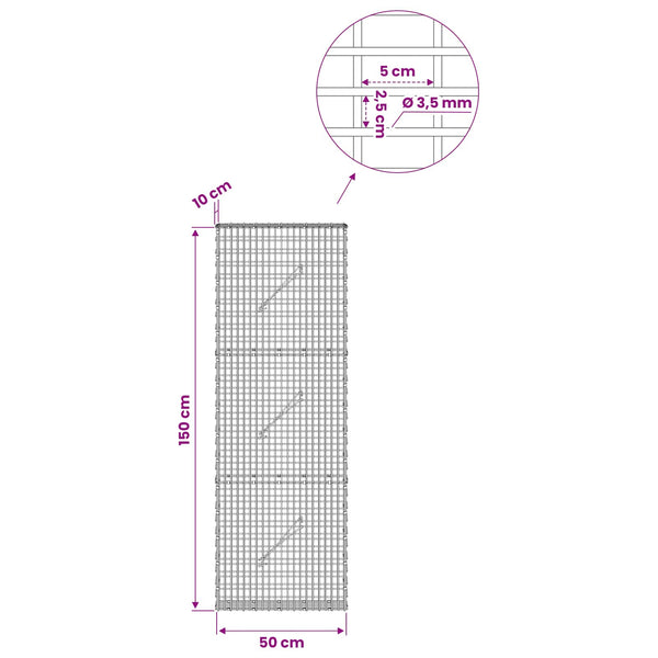 Gabion 3,5 mm langasta ja 5x2,5 cm verkosta 50x10x150 cm