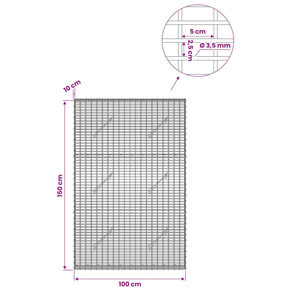 Gabion 3,5 mm langasta ja 5x2,5 cm verkosta 100x10x150 cm