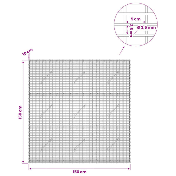 Gabion 3,5 mm langasta ja 5x2,5 cm verkosta 150x10x150 cm