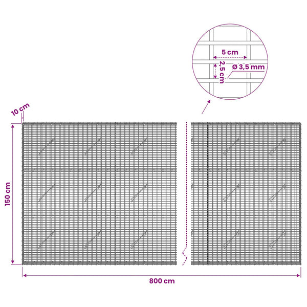 Gabion 3,5 mm langasta ja 5x2,5 cm verkosta 800x10x150 cm