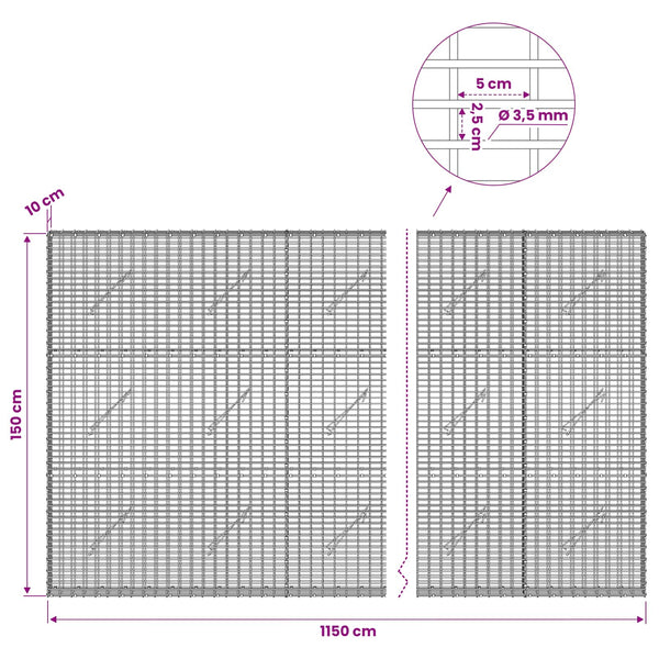 Gabion 3,5 mm langasta ja 5x2,5 cm verkosta 1150x10x150 cm