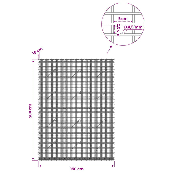 Gabion 3,5 mm langasta ja 5x2,5 cm verkosta 150x10x200 cm