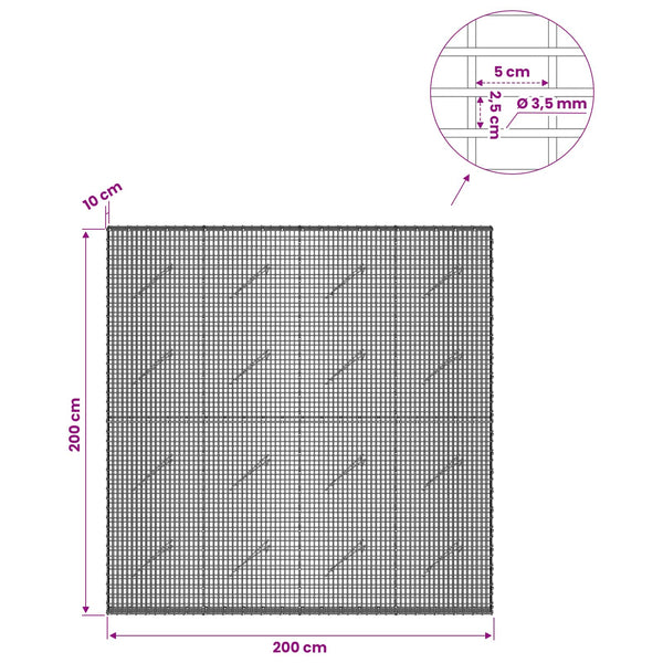 Gabion 3,5 mm langasta ja 5x2,5 cm verkosta 200x10x200 cm