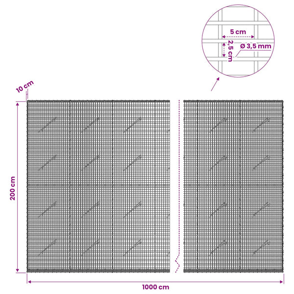 Gabion 3,5 mm langasta ja 5x2,5 cm verkosta 1000x10x200 cm