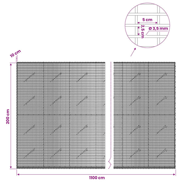 Gabion 3,5 mm langasta ja 5x2,5 cm verkosta 1100x10x200 cm