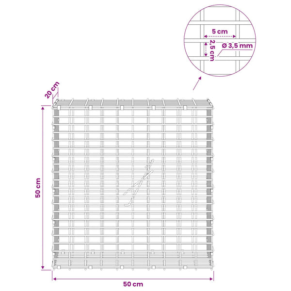 Gabion 3,5 mm langasta ja 5x2,5 cm verkosta 50x20x50 cm