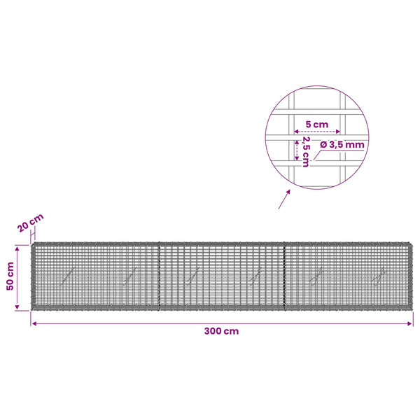 Gabion 3,5 mm langasta ja 5x2,5 cm verkosta 300x20x50 cm