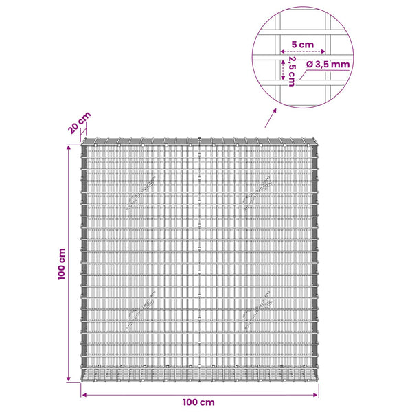 Gabion 3,5 mm langasta ja 5x2,5 cm verkosta 100x20x100 cm