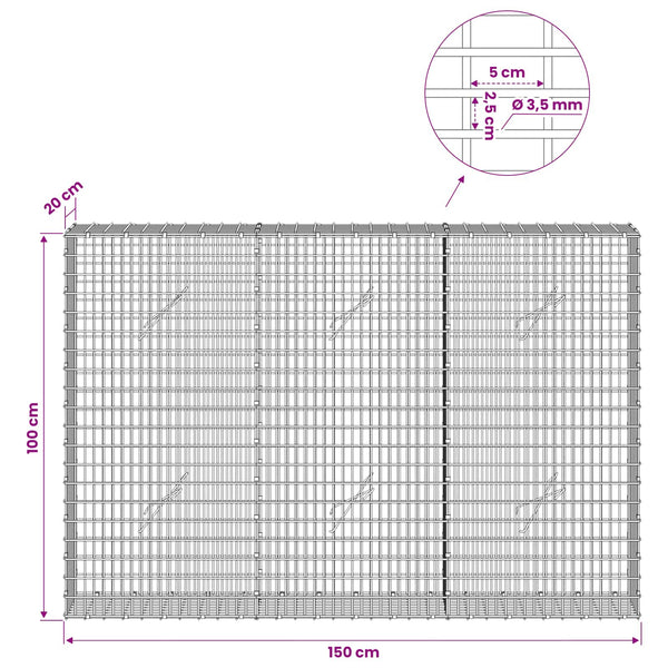 Gabion 3,5 mm langasta ja 5x2,5 cm verkosta 150x20x100 cm