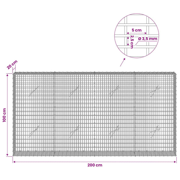 Gabion 3,5 mm langasta ja 5x2,5 cm verkosta 200x20x100 cm